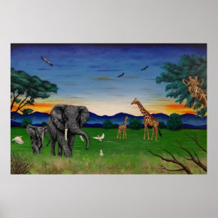 絵画　ケニア　サファリ　象 絵画ケニアサファリ象