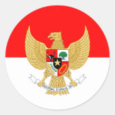 インドネシア　国旗　ヴィンテージ エンブレム インドネシア国旗、インドネシア国旗 ラウンドシール | Zazzle.co.jp