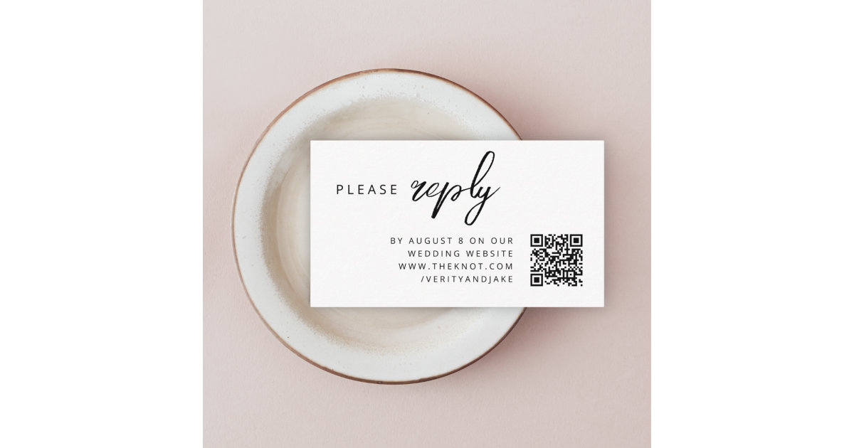 ウェディングRSVP QRコードミニマリストクリーンシンプル エンクロージャーカード Zazzle.co.jp