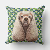 アメリカのコッカースパニエル犬と水色 アクセントクッション | Zazzle