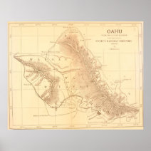 超レア70年代オリジナルハワイ諸島イラストマップポスター地図 
