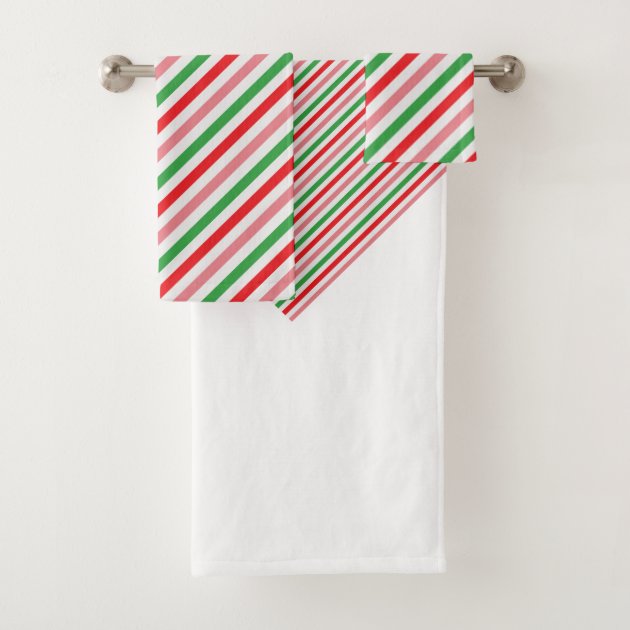 クリスマスキャンディストライプバスルーム バスタオルセット | Zazzle