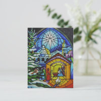 クリスマスステンドグラス窓の水彩画 ポストカード | Zazzle.co.jp