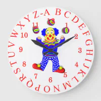 サーカスピエロかわいいおもしろいアルファベットキッズ ラージ壁時計