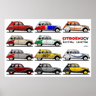 歴代シトロエン 2CV 新品ポスター 1949-1990 70x50 cm ERclassicsで販売されているシトロエン2CV