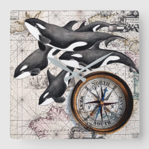 シャチとクジラのアート時計 壁掛け時計 シャチ 時計 | Zazzle JP