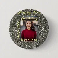 シルバーグリッター写真20th誕生日の追加の名前の日付 缶バッジ