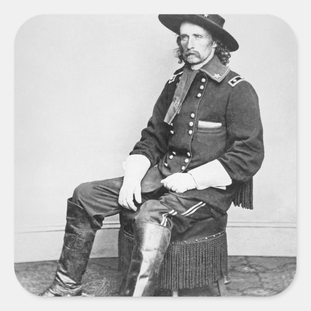 ジョージA. Custer (b/wの写真)大将 スクエアシール | Zazzle.co.jp