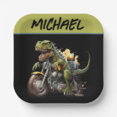 ティラノサウルスレックス恐竜バイク誕生日 ペーパープレート | Zazzle