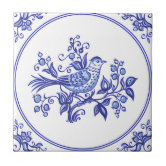 青魅力的鳥デフトタイルアンティーク再現 タイル | Zazzle.co.jp