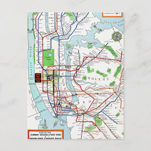 ニューヨーク: 地下鉄Map 1940年 ポストカード | Zazzle.co.jp