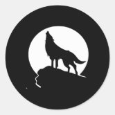 満月まで遠吠えする狼のシルエット ラウンドシール | Zazzle.co.jp