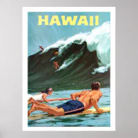 ハワイ，サーフィン，ビッグウェーブ，ヴィンテージ旅行ポスター ...