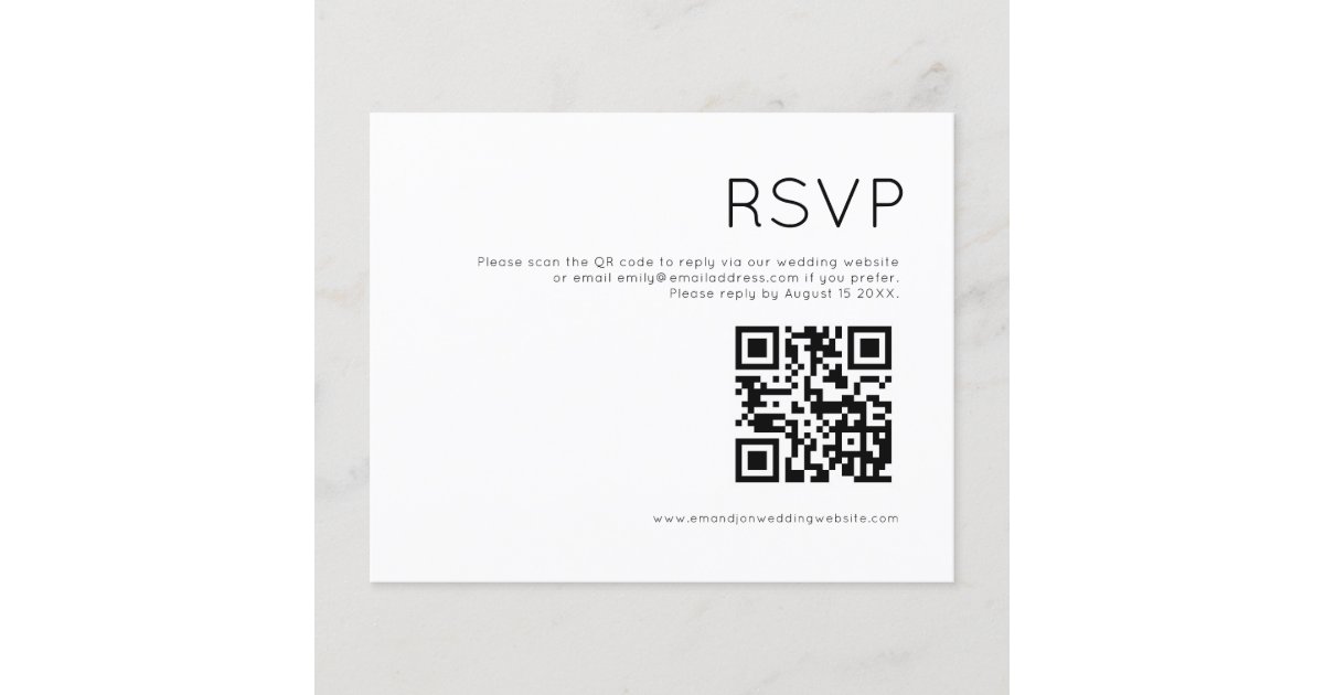 バジェットシンプルQRコード白黒ウェディングRSVP Zazzle.co.jp