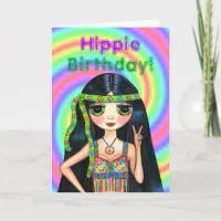 ヒッピーの誕生日! かわいくサイケデリックなヒッピーの女の子 カード