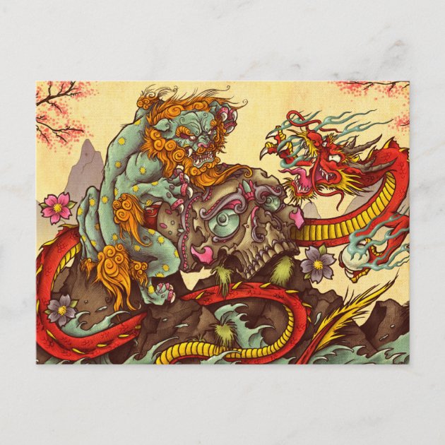 フードッグとドラゴンのアジアシーン ポストカード | Zazzle.co.jp