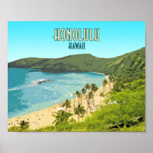 未使用品70sオリジナルhawaii ハワイ観光局プロモーションポスターワイキキ 未使用品70sオリジナルhawaii ハワイ観光局プロモーションポスター