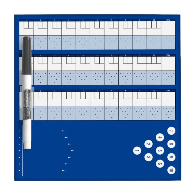 ボーリングスコアボードおよびピン図 |青クラシック色 ホワイトボード | Zazzle.co.jp