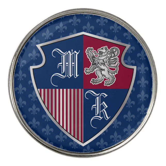 モノグラムの紋章の盾銀製のライオンの紋章付き外衣 ゴルフボールマーカー