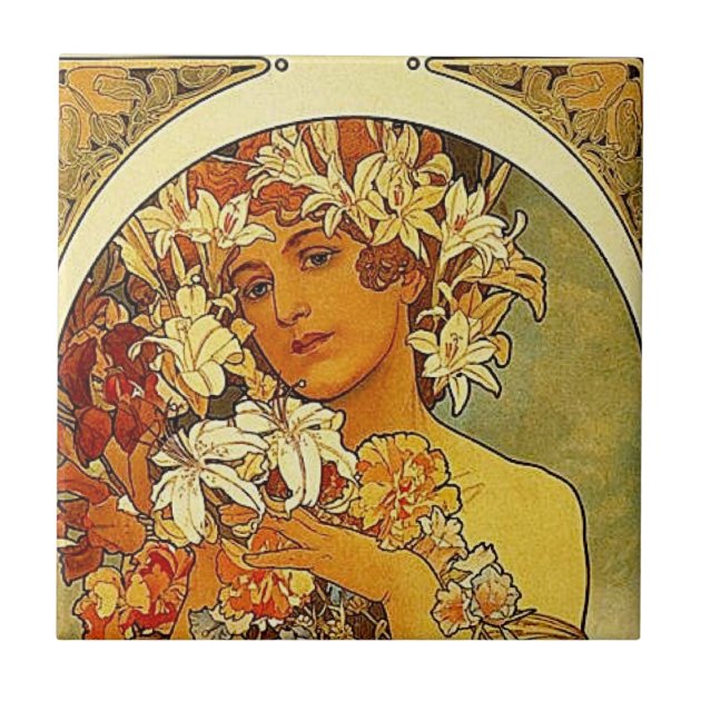 ミュシャ ガラス 皿 ＪＶＹ (ツタ）1901 アールヌーボー 女神 微笑み