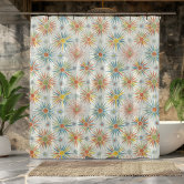 70年代レトロミッドセンチュリー花柄 シャワーカーテン | Zazzle