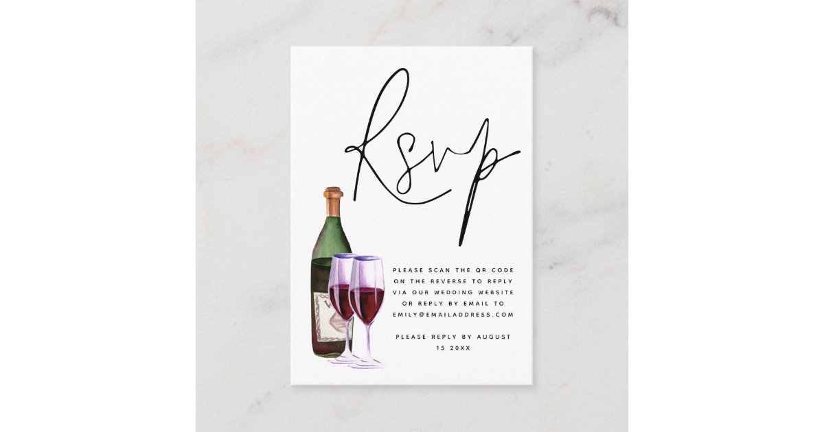 ワインボトルグラススクリプトQRコードウェディングRSVP エンクロージャーカード Zazzle.co.jp