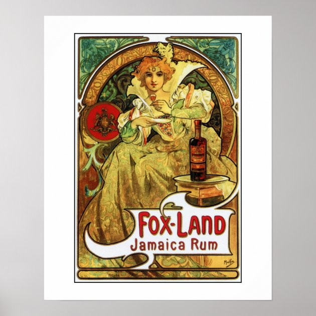 アルフォンス・ミュシャ、〈フォックスランド・ジャマイカ・ラム酒〉のポスター Amazon.co.jp: Fox Land ジャマイカ ラム - アルフォンス