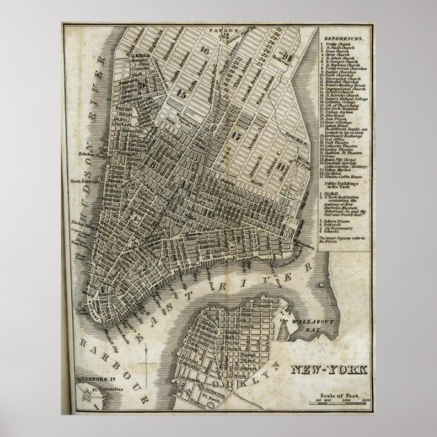 ヴィンテージニューヨークの地図(1842) ポスター | Zazzle.co.jp