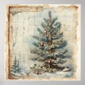 ヴィンテージの水色のクリスマスツリーの森 ポスター | Zazzle.co.jp