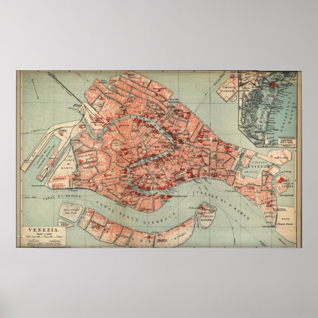 ヴィンテージヴェネツィアの地図（1920年） ポスター | Zazzle.co.jp