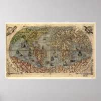 ヴィンテージ世界地図(1565) ポスター | Zazzle.co.jp