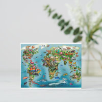 動物世界地図 ポストカード | Zazzle.co.jp