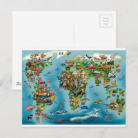 動物世界地図 ポストカード | Zazzle.co.jp