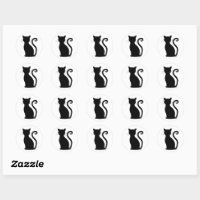 可愛い黒猫シルエットおもしろい白黒 ラウンドシール | Zazzle.co.jp