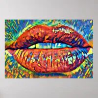 抽象芸術赤い唇キュービズムオリジナルメイクアップアート ポスター