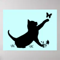 猫のシルエットタペストリー 猫ちゃん遊と蝶のシルエット ポスター | Zazzle.co.jp