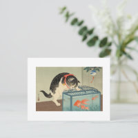 猫と金魚,古邨猫と金魚，小村，浮世絵 ポストカード | Zazzle.co.jp