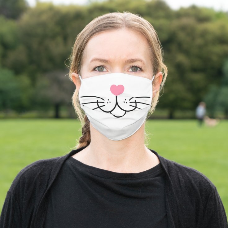 猫の顔おもしろいひげピンクの猫の鼻かわいい 大人用布マスク | Zazzle