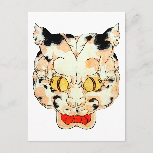 猫の顔猫の顔,芳藤，吉藤，浮世絵 ポストカード | Zazzle.co.jp