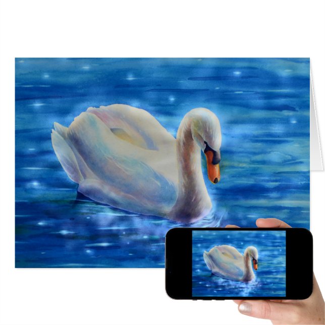 白い白鳥の絵画水色-