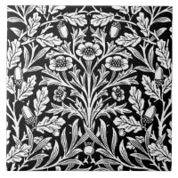 白黒アールヌーボーの花のダマスク織 タイル | Zazzle.co.jp