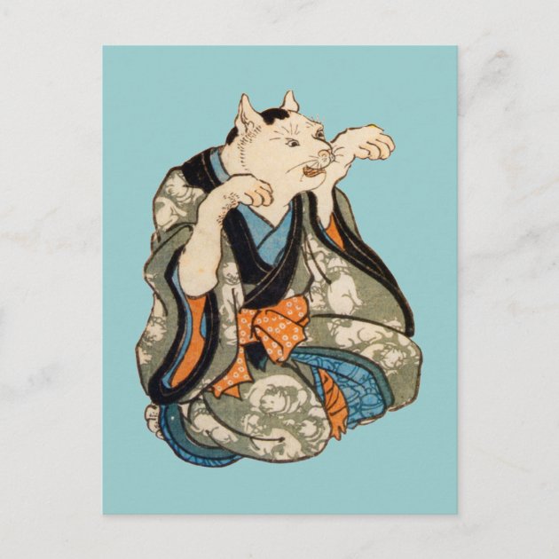 着物の猫,芳藤きもの猫，吉藤，浮世絵 ポストカード | Zazzle.co.jp
