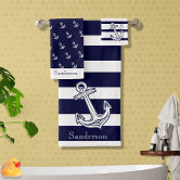 青と白の航海のストライプシャワー バスタオルセット | Zazzle.co.jp