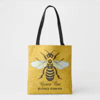 蜜蜂の蜜蜂の巣の女王バチかわいらしい|は名前を加えます トートバッグ