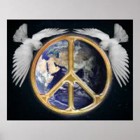 調和世界平和グローブ世界地球鳩ポスター ポスター | Zazzle.co.jp