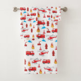 赤い消防車の消防士の子供たち救助車 バスタオルセット | Zazzle
