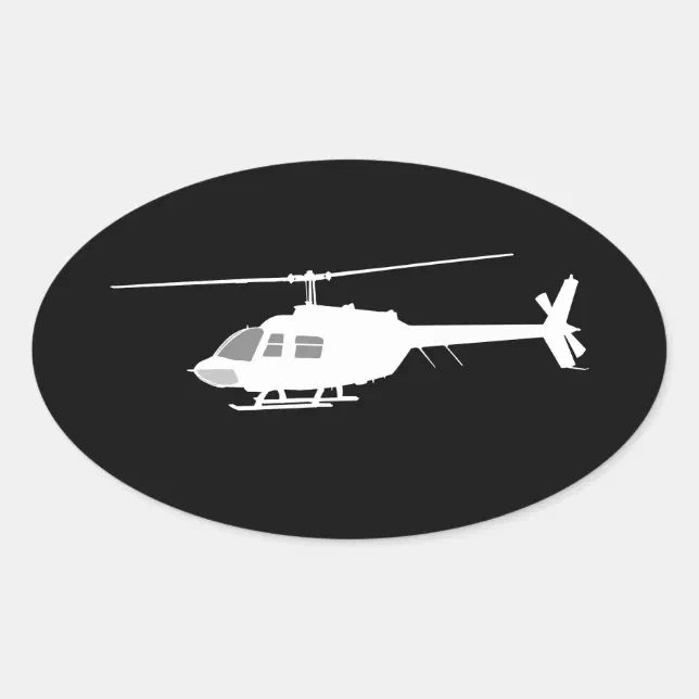 黒い装飾を飛ばすヘリコプターのチョッパーのシルエット 楕円形シール